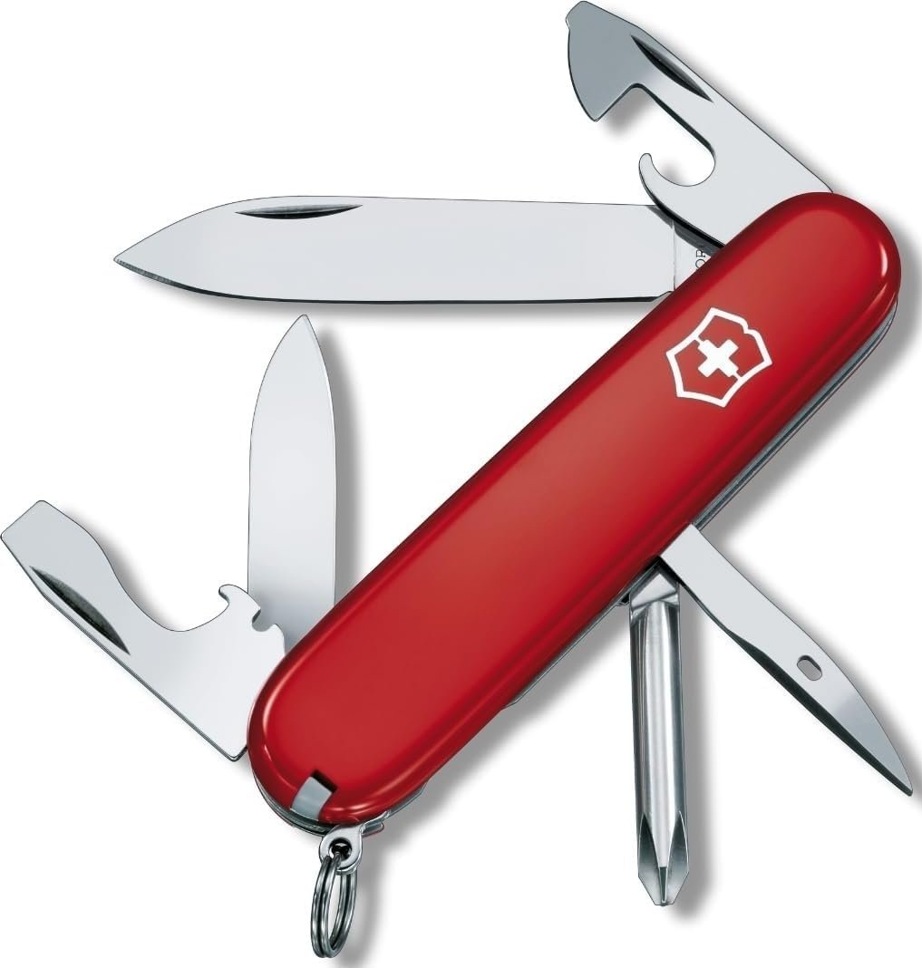 Victorinox Tinker 91mm Swiss Army Knife, red, open showing all 12 tools