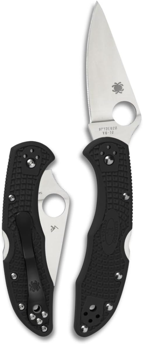 Spyderco Delica 4, full-flat grind, SKU C11FPBK, open and closed views, real Amazon listing photo