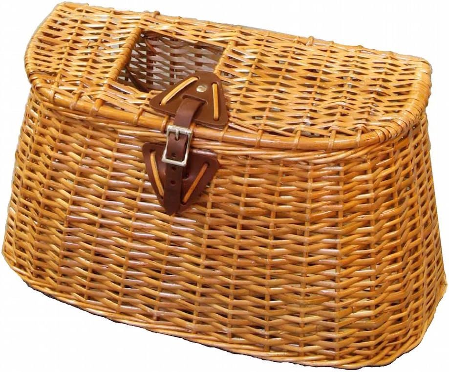 Stone Creek Classic Split Willow Creel with leather latch closure and buckle, no shoulder strap, real Amazon listing photo